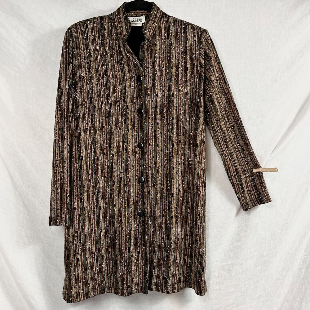 Vintage US Wear Acetate Sparkle Longline Blouse Womens S‎ Disco Festival Slinky